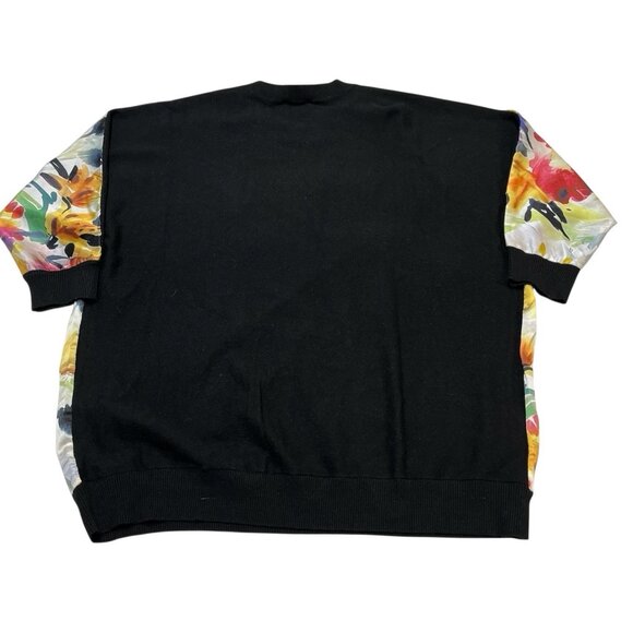 Sioni Sweater Womens 1X Colorful Floral Satin Panel Front Black Knit Pullover - Picture 3 of 10